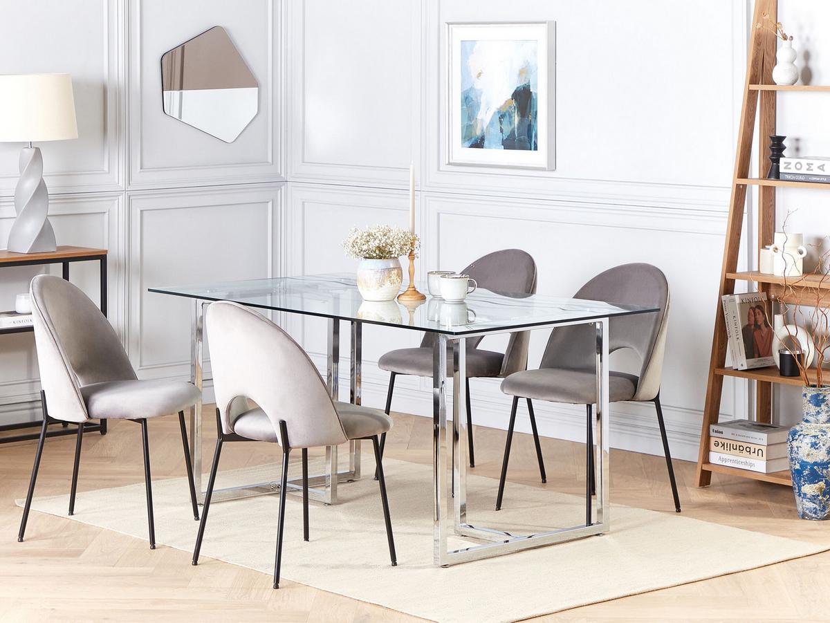 ESSTISCH 160/90/75 cm Silberfarben Rechteckig Envia - Silberfarben, Glas (160/90/75cm) - Beliani