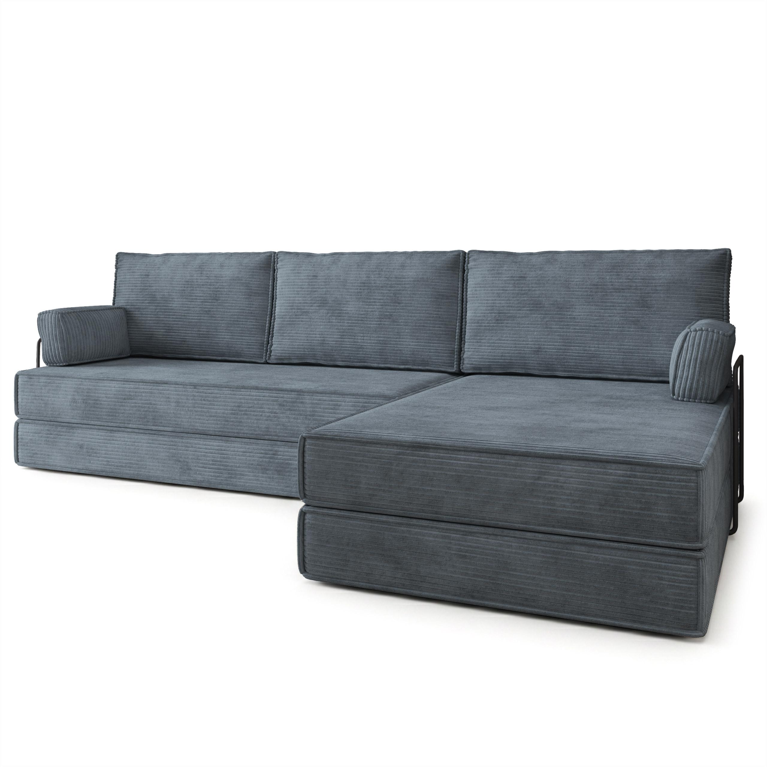 ECKSOFA ANKO modulares Boneless Sofa mit Schlaffunktion Grau Kordstoff - Grau, Textil (270/160cm) - MASSENO