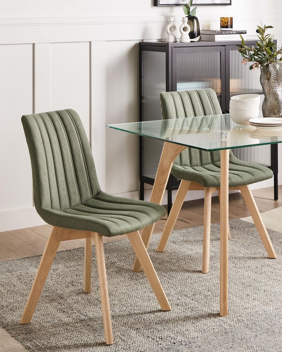 ESSZIMMERSTUHL 2er-Set Dunkelgrün Calgary - Dunkelgrün/Braun, Textil (48/86/56cm) - Beliani