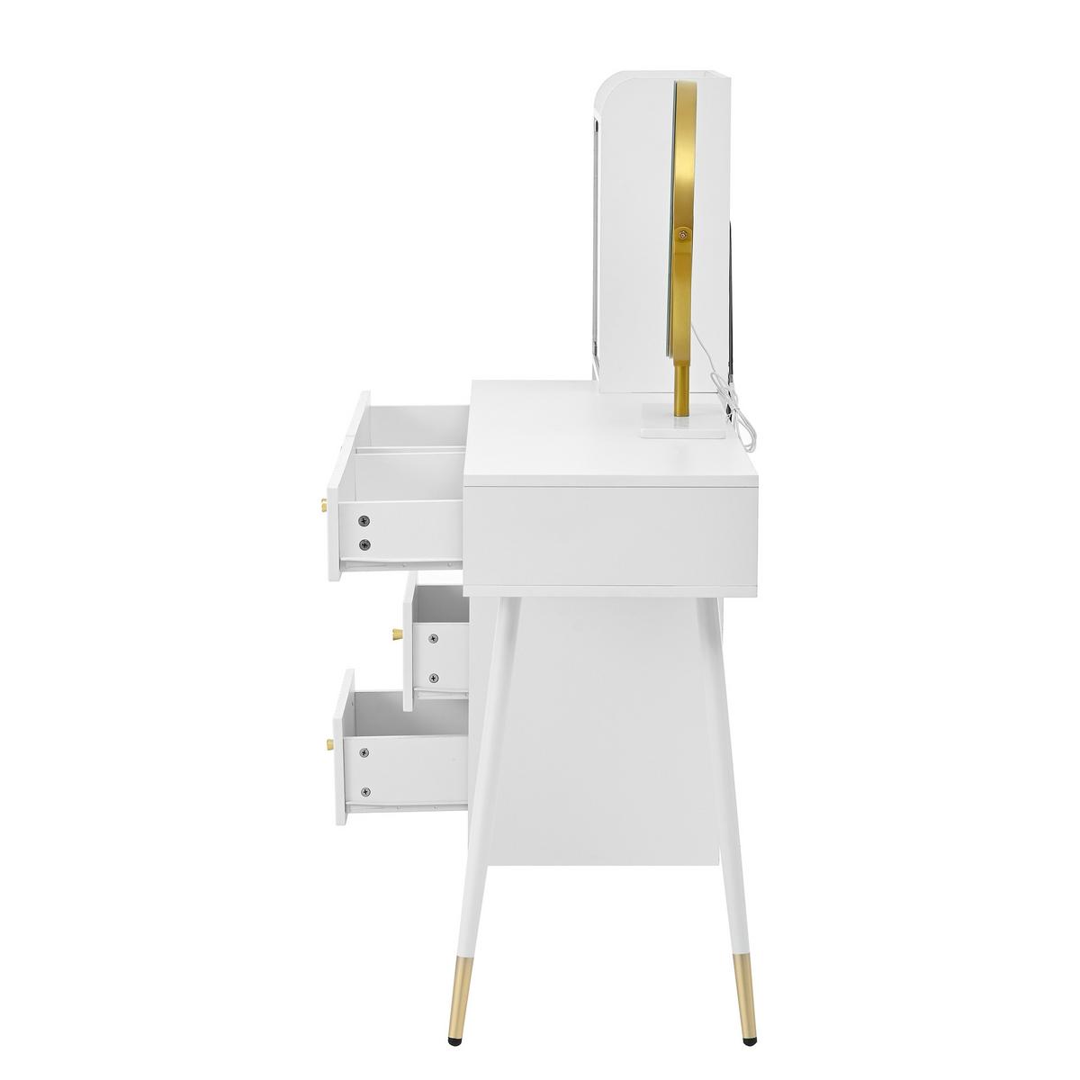SCHMINKTISCH in Weiß mit 3-Farben LED-Spiegel - Weiß, Holzwerkstoff (135/125/40cm) - Urban Meuble