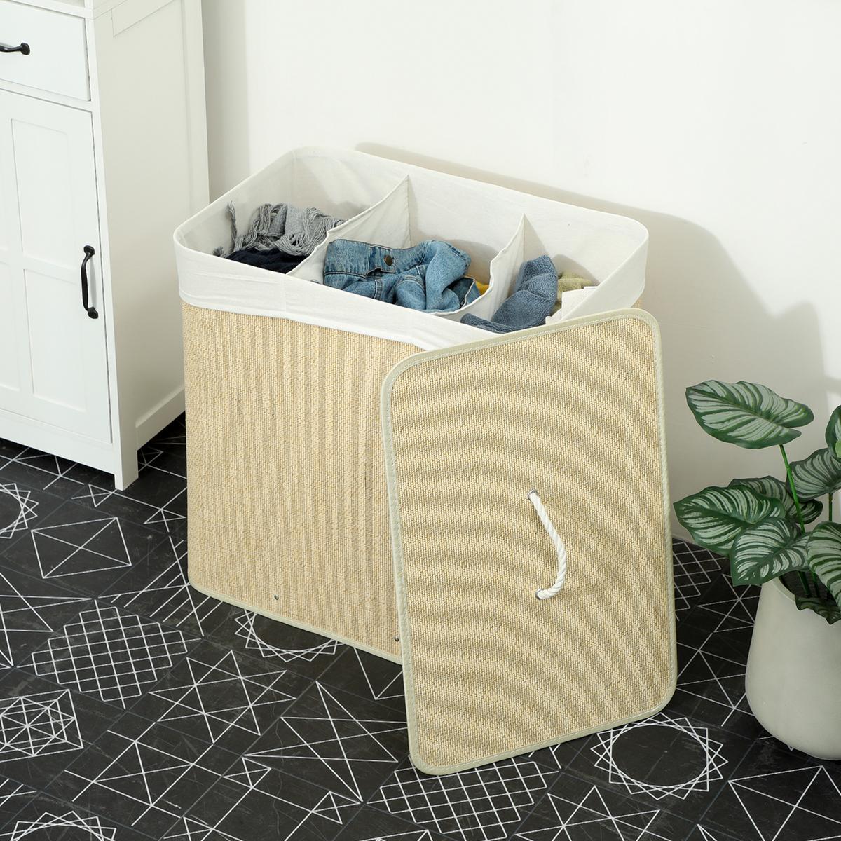 WÄSCHEKORB Bambus Cremeweiß - Creme, Holz (40/60/60cm) - HOMCOM