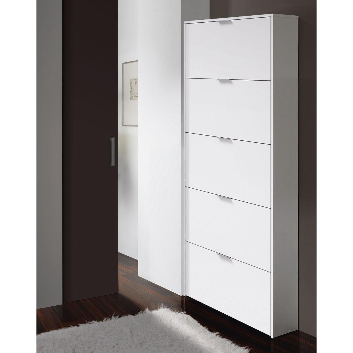SCHUHSCHRANK 5 Klappen Zapateros - L70 cm - Weiß, Holzwerkstoff (17/180/44.3cm) - Calicosy