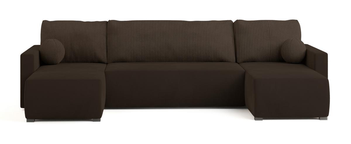 WOHNLANDSCHAFT TESSUN Braun Plüsch-Stoff mit Schlaffunktion - Braun, Holz (286/85/143cm) - MASSENO