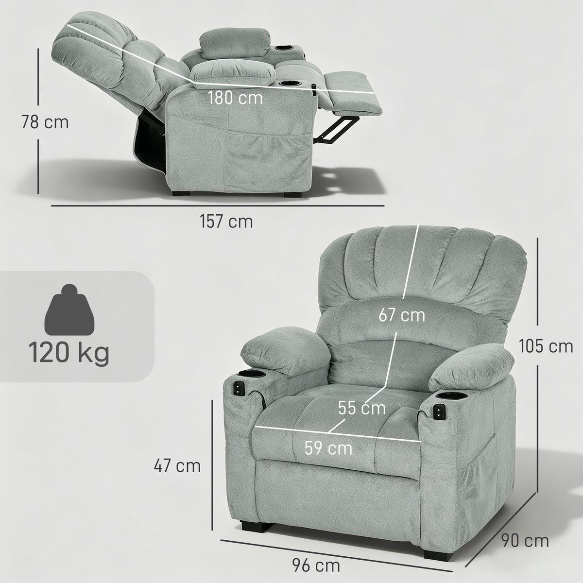 RELAXSESSEL Polyester Grau - Schwarz/Grau, Textil/Metall (90/105/96cm) - HOMCOM