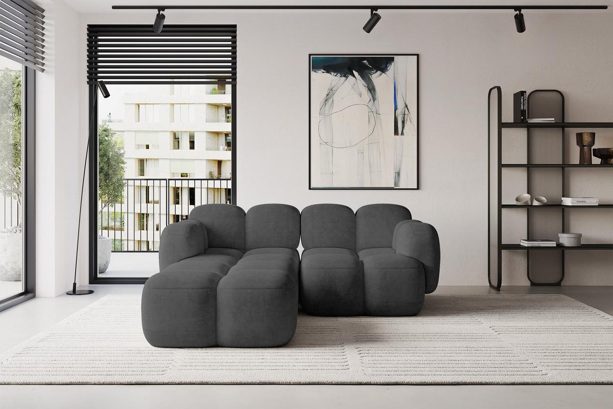 ECKSOFA modulares Sofa Links Miko-L1 214x205x75 Dunkelgrau Velours - Dunkelgrau/Schwarz, Holzwerkstoff/Kunststoff (214/205cm) - ALTDECOR