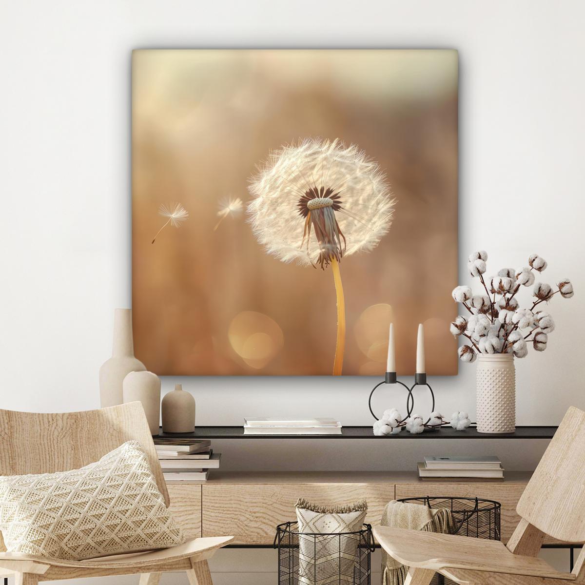 LEINWANDBILD Löwenzahn - Beige - Natur - Blume Deko Groß 90x90 cm - Hellbraun, Textil (90/90cm) - MuchoWow