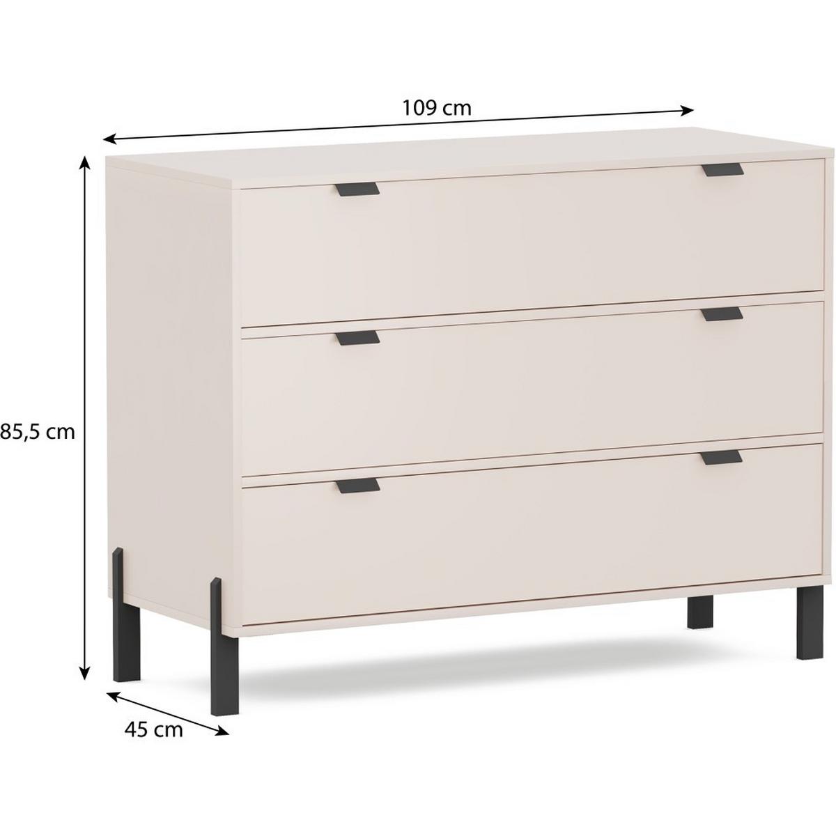 KOMMODE Cortina mit 3 Schubladen, Sandbeige - Sandfarben/Schwarz, Holzwerkstoff (109/85/45cm) - Beautysofa