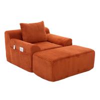 SESSEL mit Hocker in Cord Übergroßer Relaxsessel - Orange, Textil (110/67/147cm) - Urban Meuble