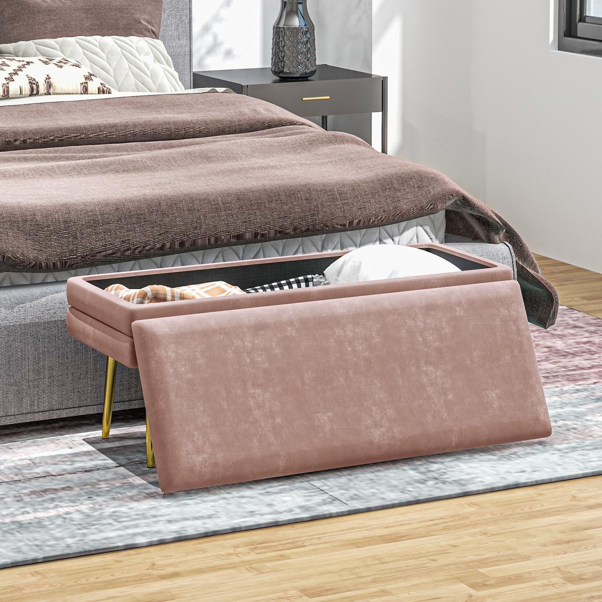 TRUHENBANK mit Stahlbeine, Rosa - Rosa, Kunststoff (37.5/42/100cm) - HOMCOM