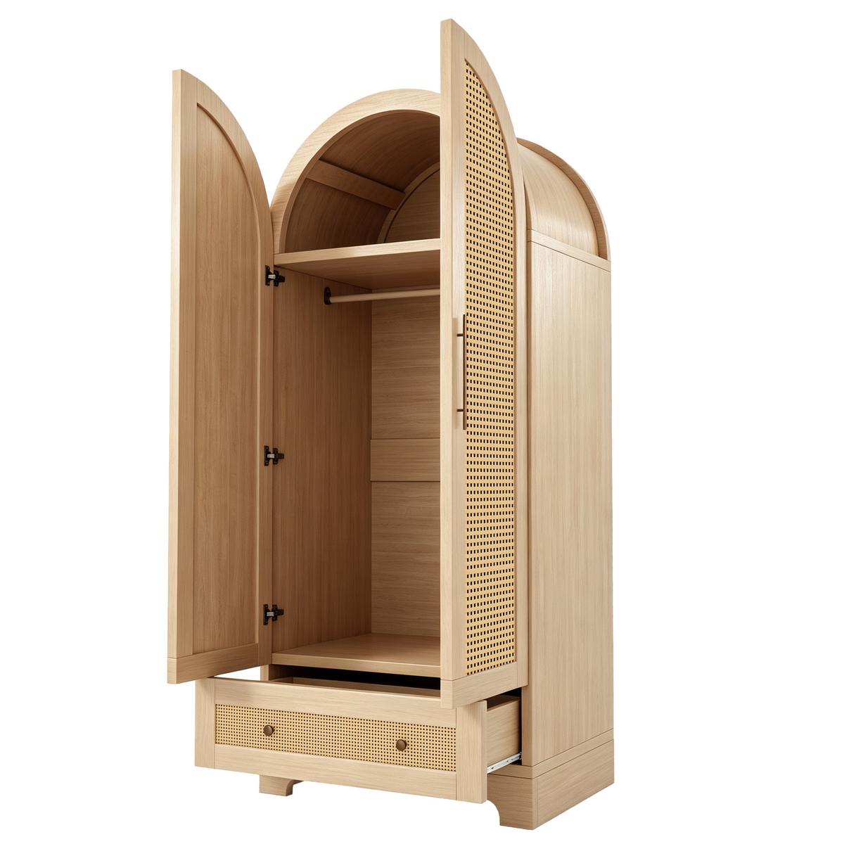 KLEIDERSCHRANK Doppeltüren Kunstrattan Holz mit Schubladen - Naturfarben, Holzwerkstoff (70/170/55cm) - Urban Meuble