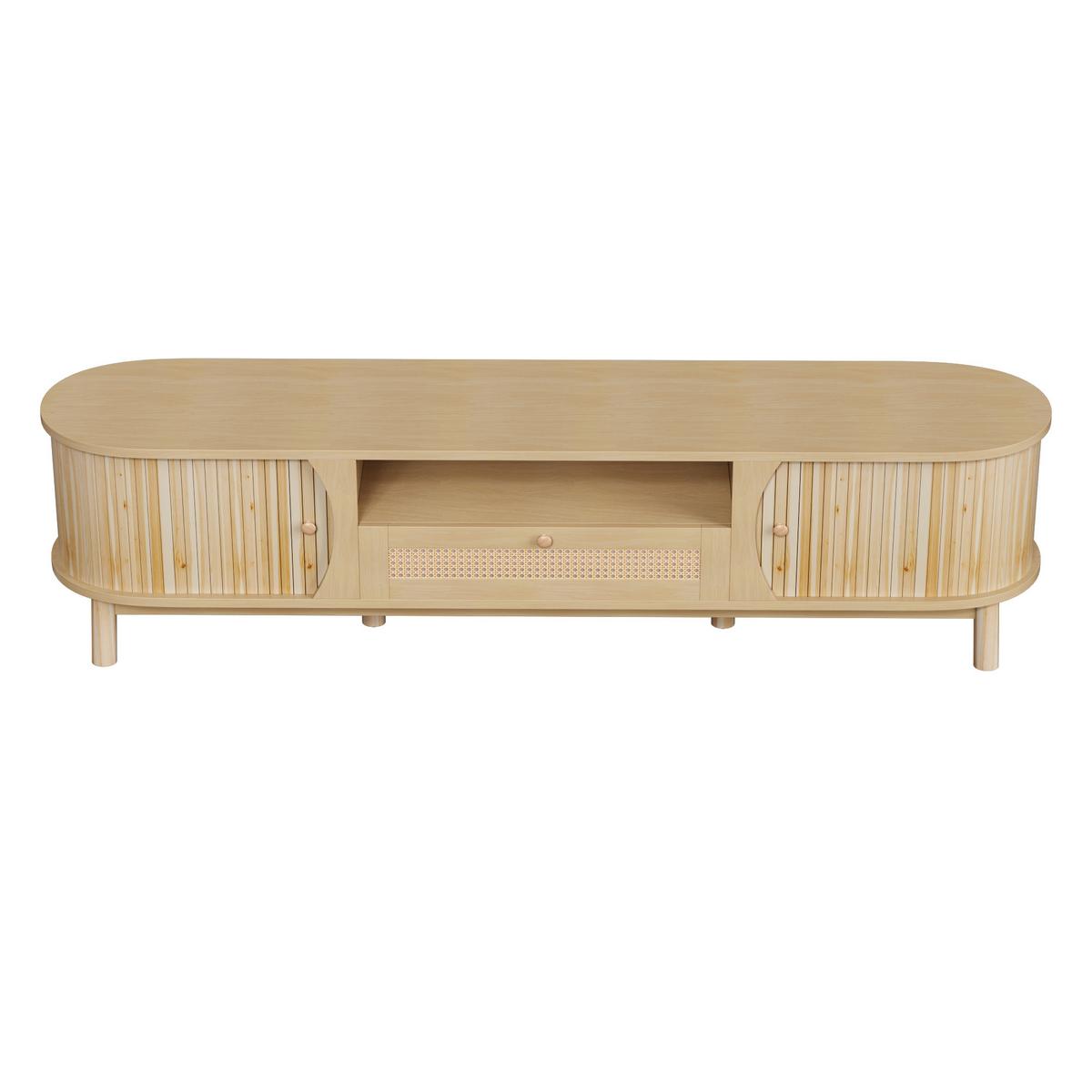 TV-SCHRANK 165 cm Natur MDF mit Rattan-Schublade, Schiebetüren & Stauraum - Naturfarben, Holzwerkstoff (165/46/37cm) - Urban Meuble