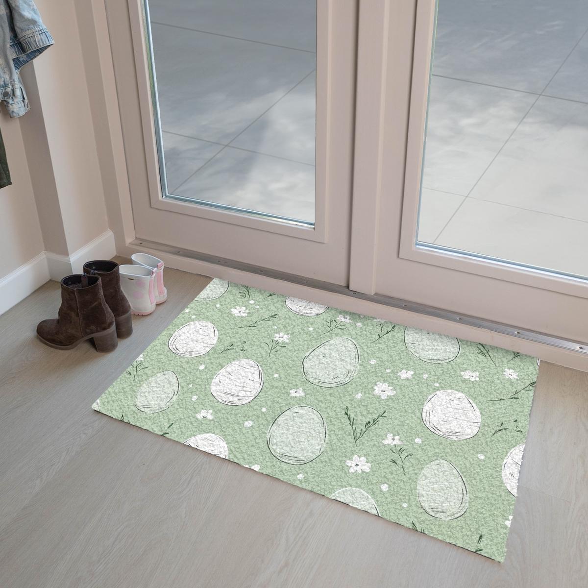 FUSSMATTE Grün - Eier - Muster Schmutzmatte 90x60 cm - Waldgrün, Kunststoff (60/90cm) - MuchoWow