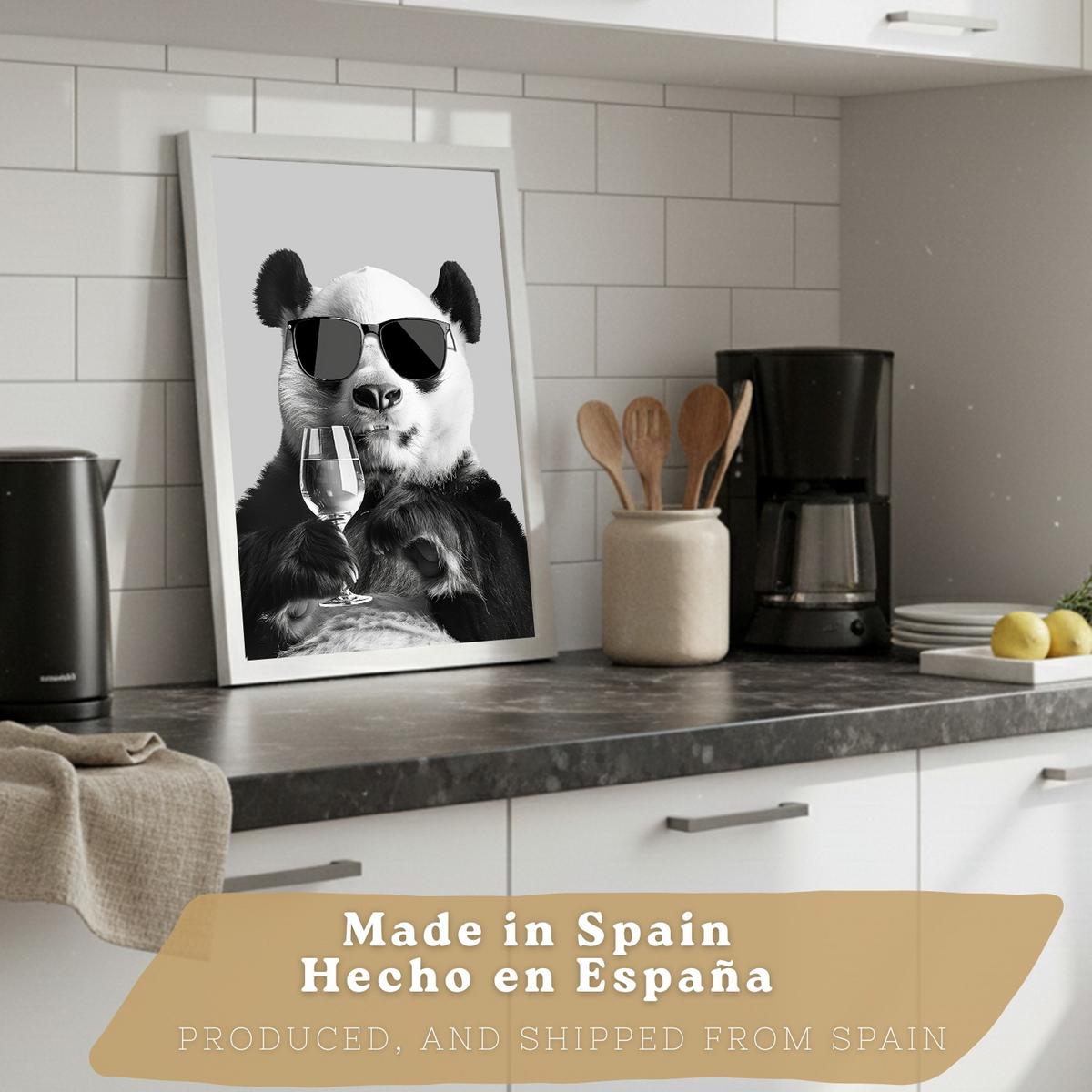 POSTER 2er Set Lustige Panda-Wandbilder Schwarz Weiß Tier Weinglas und Kaffeetasse Küche Wanddeko Rahmenlos A3 - Weiß, Papier (29.7/1/42cm) - Nacnic