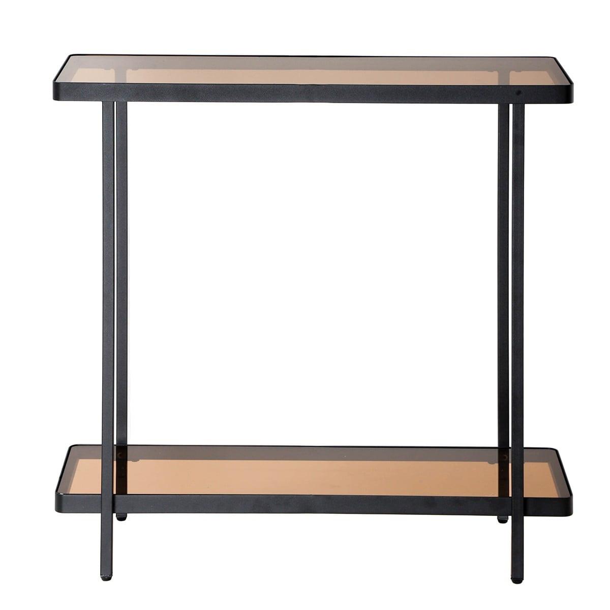 KONSOLE mit zwei Ablagen aus getöntem Glas B80 cm 30/80/80 cm - Schwarz, Metall (41.5/30/80cm) - Calicosy