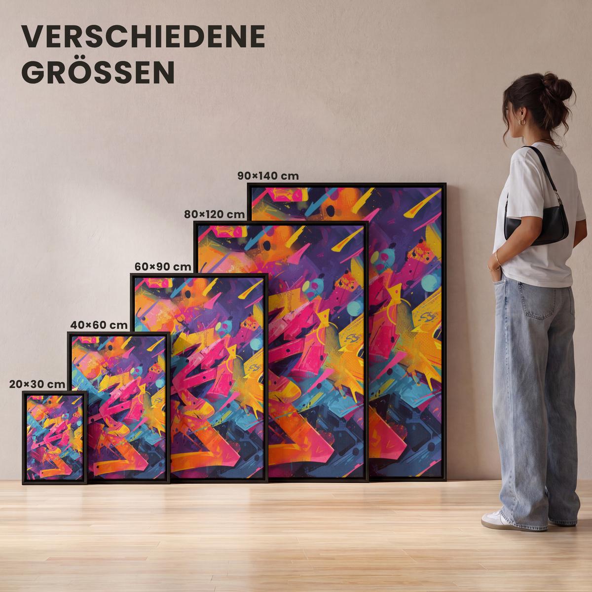 LEINWAND Bilder mit Rahmen - Abstrakt - Formen - Farbenfroh - 20x30 - Magenta, Textil (20/30cm) - MuchoWow