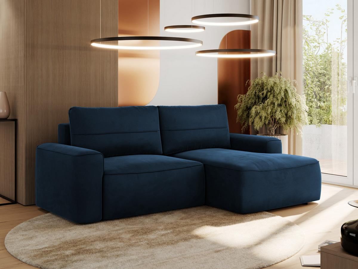 ECKSOFA BELLUNO L Dunkelblau Velvet - Rechts - Blau/Schwarz, Textil (233/144cm) - MKS