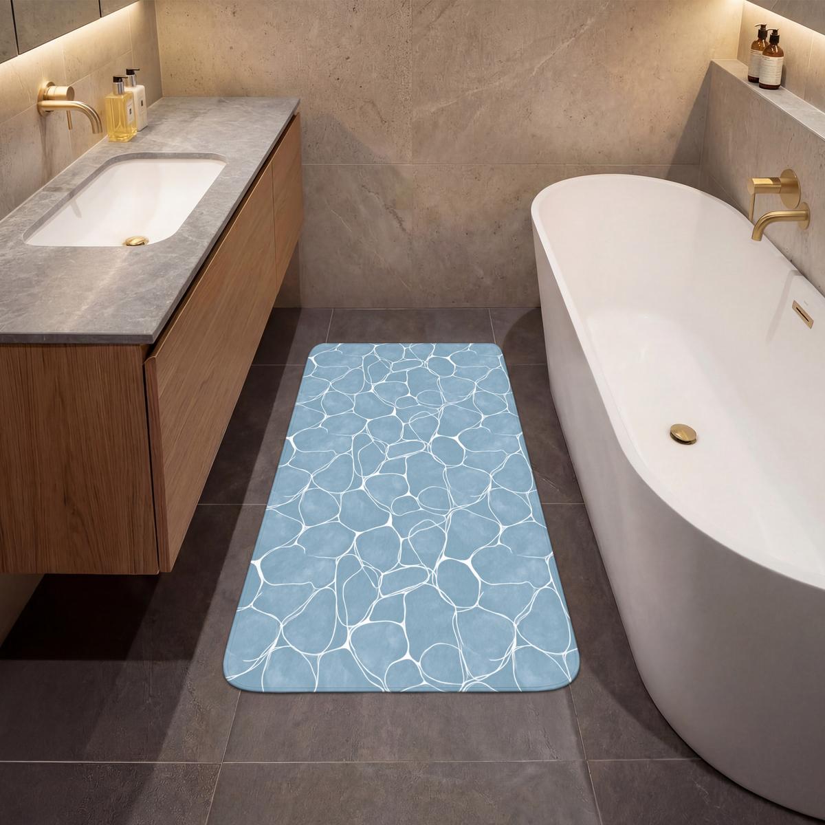 BADEMATTE Organisch - Muster - Blau 60x120 cm - Hellblau, Textil (60/120cm) - OnlyWow
