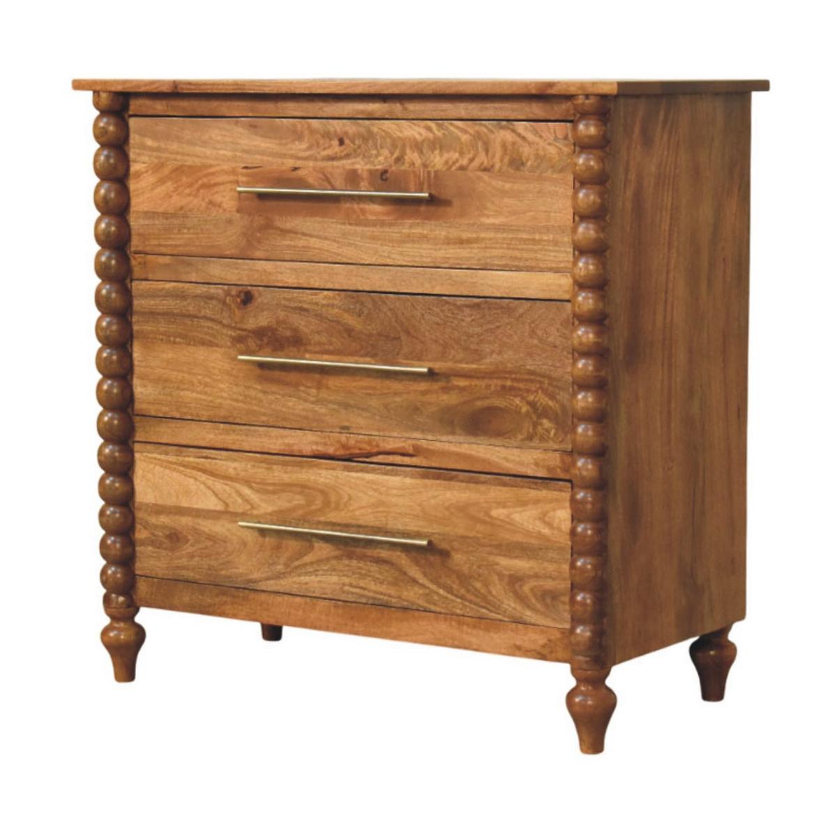 KOMMODE mit Amber-Eichen-Finish, 3 Schubladen, gedrechselte Spindelbeine, braun - Braun, Holz/Metall (90/87/42cm) - Artisan Furniture