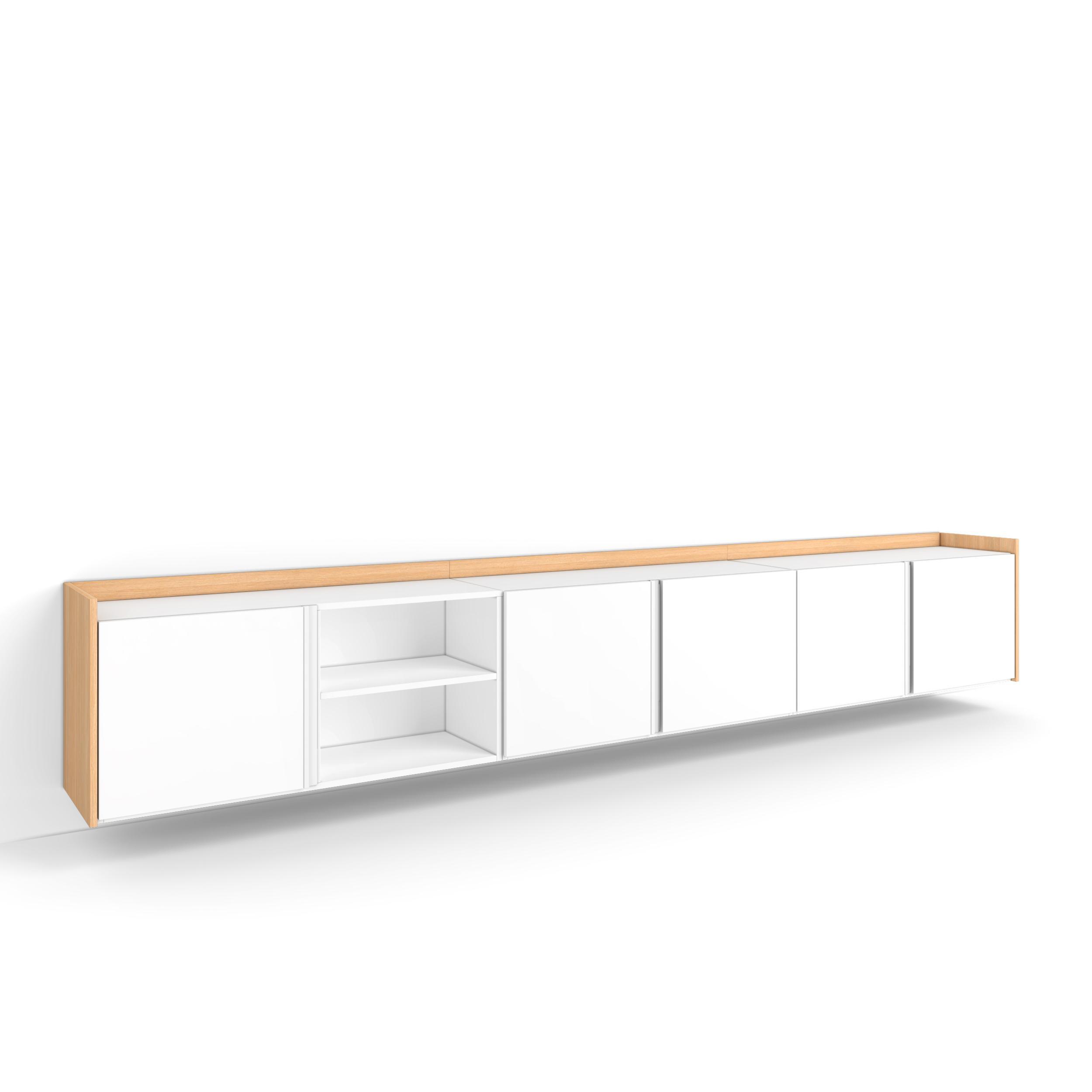 LOWBOARD, Weiß und Eiche, 309/35/50cm, Hängend - Weiß, Holzwerkstoff (309/50/35cm) - Skraut Home