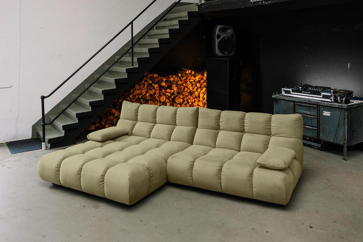 ECKSOFA VIVIEN Grün Velvet - Schwarz/Olivgrün, Kunststoff/Textil (290/178cm) - KAWOLA