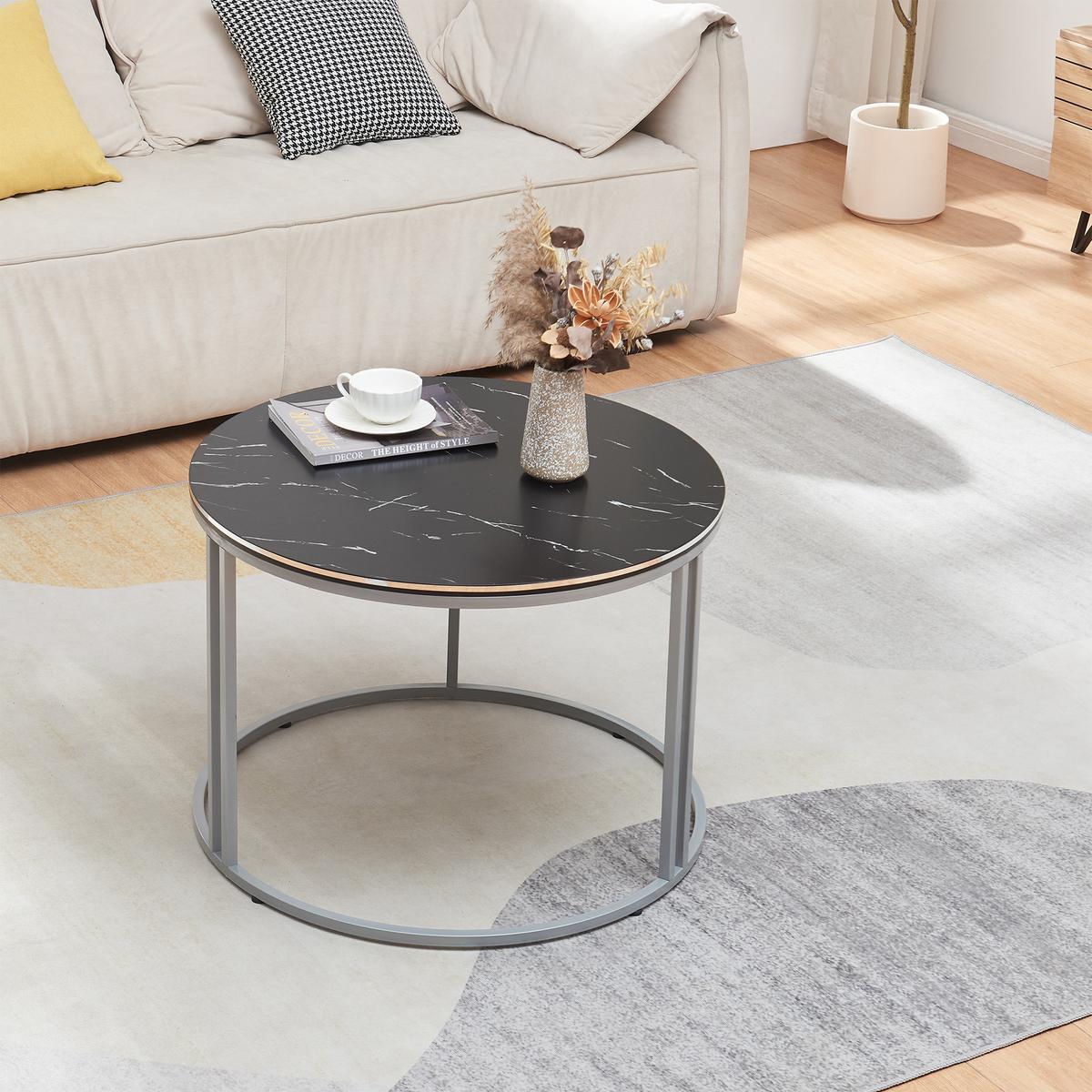 COUCHTISCH Aulum 70/70/50 - Silberfarben/Schwarz, Holzwerkstoff/Metall (70/70/50cm) - [en.casa]