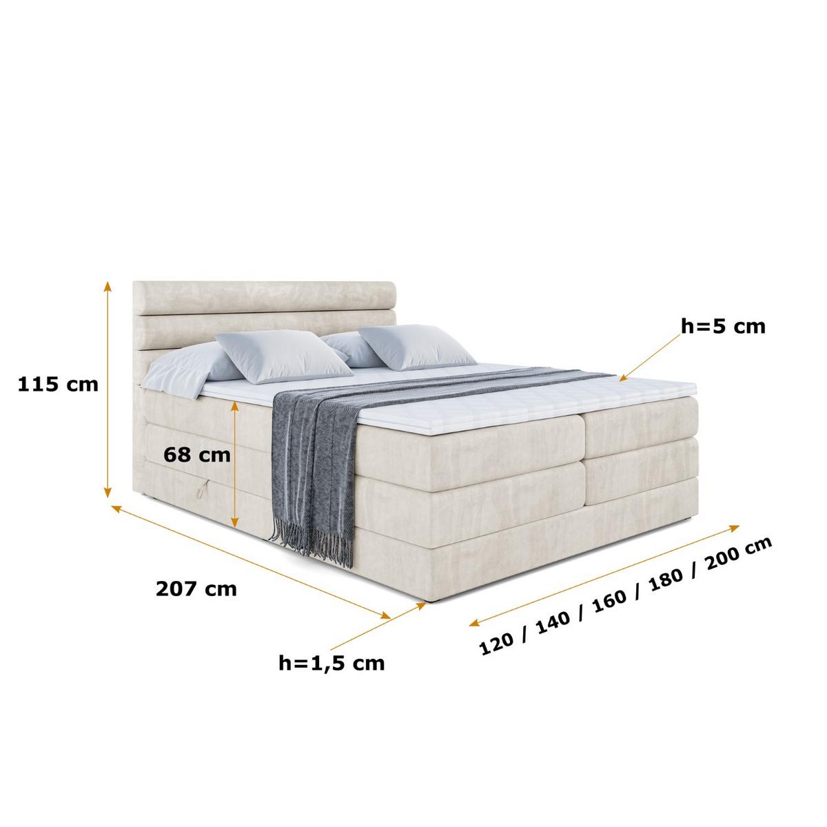 BOXSPRINGBETT CELESTIA KING - 140x200 - H3/H4 - Creme - Creme, Holzwerkstoff (140/200cm) - ALTDECOR