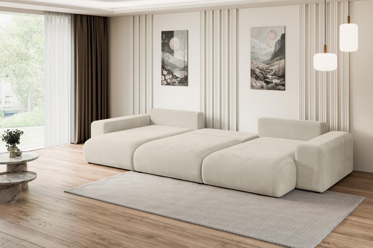 WOHNLANDSCHAFT mit Schlaffunktion ESKAR-U -364x176x72cm Beige Velours - Creme/Schwarz, Holzwerkstoff/Kunststoff (364/72/176cm) - ALTDECOR