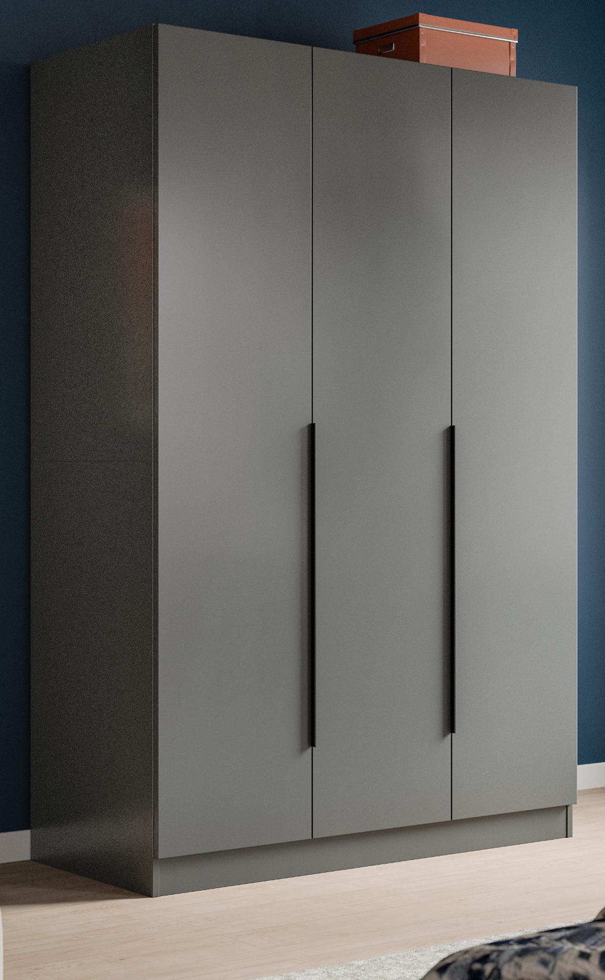 KLEIDERSCHRANK grau 3-türig 120 x 181 cm, Kleiderstange und Wäschefächer - Schwarz/Grau, Holzwerkstoff/Kunststoff (120/181/52cm) - Inn.Furn