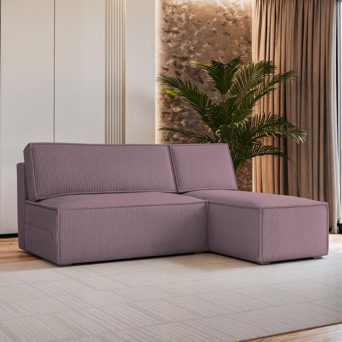 ECKSOFA BRISO P Lila Kordstoff mit Schlaffunktion - Lila/Grau, Holz/Kunststoff (200/140cm) - MASSENO