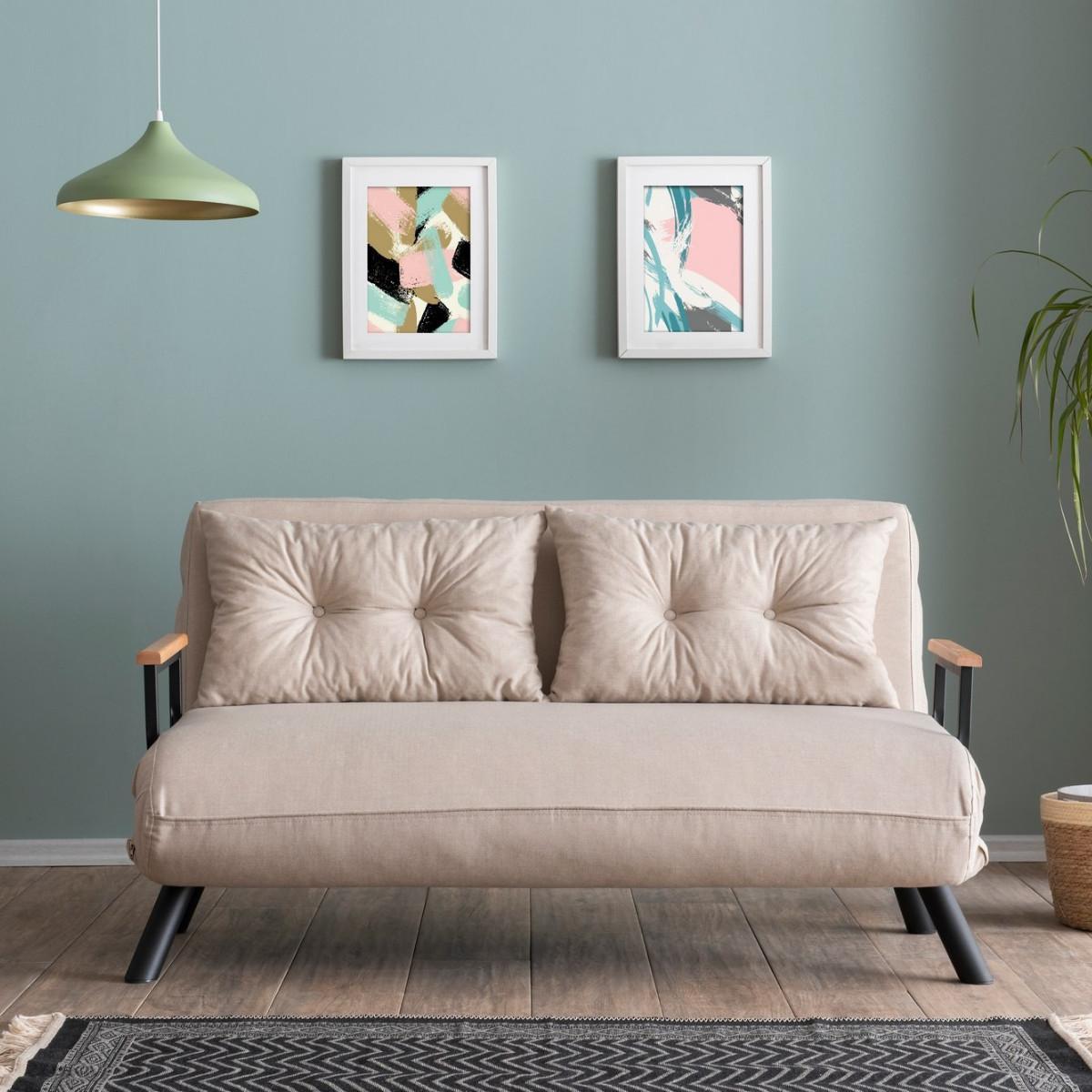 SCHLAFSOFA für 2 Personen mit Stoffbezug und Metallfüßen 133/50/41 cm - Beige, Metall (50/41/133cm) - Calicosy