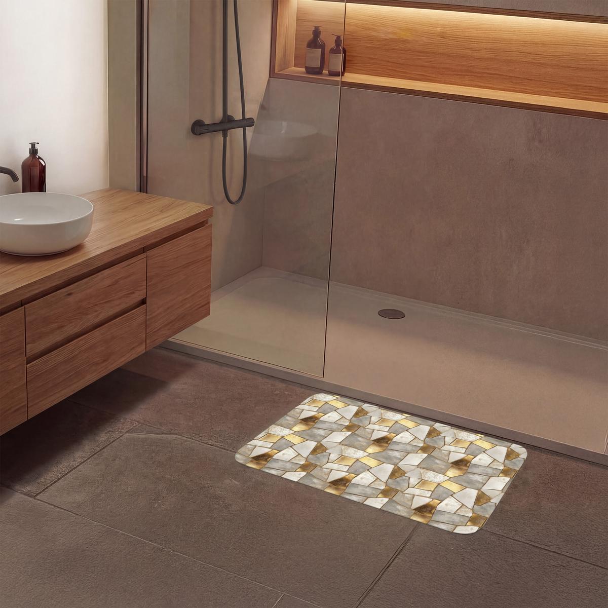 BADEMATTE Mosaik - Marmor - Gold 80x50 cm - Champagner, Textil (80/50cm) - OnlyWow