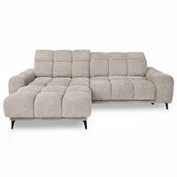 ECKSOFA Marco Mini mit elektrisch ausfahrbarem Sitz und verstellbaren Kopfstützen, Links, Chenille-Stoff, Beige - Beige/Schwarz, Textil (275/182cm) - Beautysofa