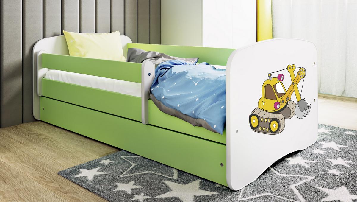 KINDERBETT Bagger mit Schublade 180/80 90/61/184 - Grün, Holzwerkstoff (80/180cm) - RAUMHIRSCH FURNITURE