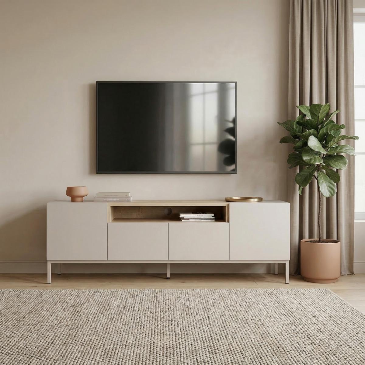 TV-MÖBEL 4 Türen, 1 Fach, Kaschmir und Holzdekor 35/50/160 cm - Beige, Holzwerkstoff (35/50/36.5cm) - Calicosy