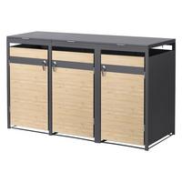 MÜLLTONNENBOX 3er Anthrazit-Holzoptik - Hellbraun, Metall (200/120/80cm) - ML-DESIGN