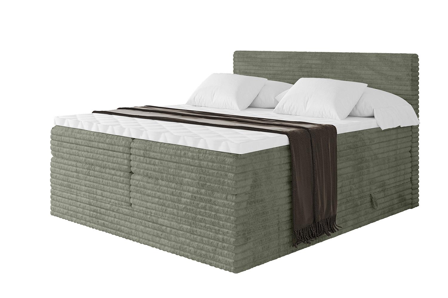 BOXSPRINGBETT mit Matratze H3|H4 und Lattenrost - TOLO KING-v1 120x200 Cord - Olive - Olivgrün, Holzwerkstoff (120/200cm)