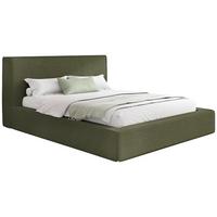 POLSTERBETT Merlin mit Bettkasten, Metall-Lattenrost & hohem Kopfteil in Grün Chenille 200x200 cm - Birkefarben/Schwarz, Holzwerkstoff/Kunststoff (200/200cm) - WFL GROUP