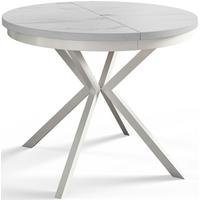 RUNDER Esszimmertisch BERGO, ausziehbarer Tisch Durchmesser: 90 cm/170 cm, Wohnzimmertisch Farbe: Marmur, mit Metallbeinen in Farbe Weiß - Hellgrau/Weiß, Holzwerkstoff (90/90/76cm) - Alpi-Möbel