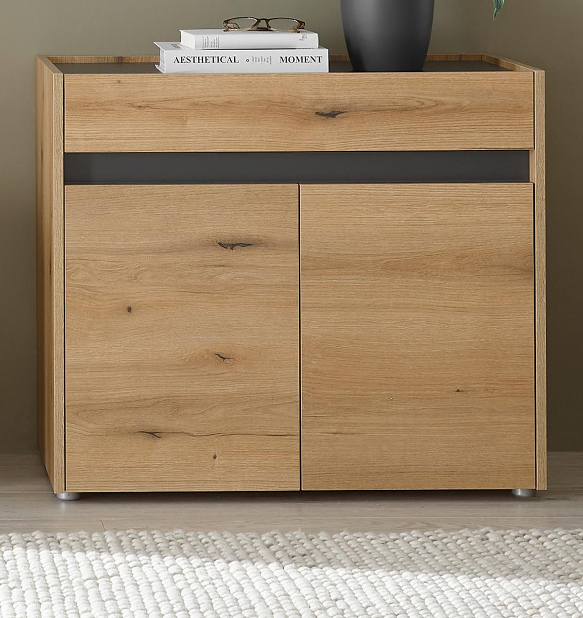 SCHUHSCHRANK Evoke Eiche, grau 80 x 70 cm, Flurkommode mit viel Stauraum - Eichefarben/Schwarz, Holzwerkstoff/Kunststoff (80/70/40cm) - Furn.Design