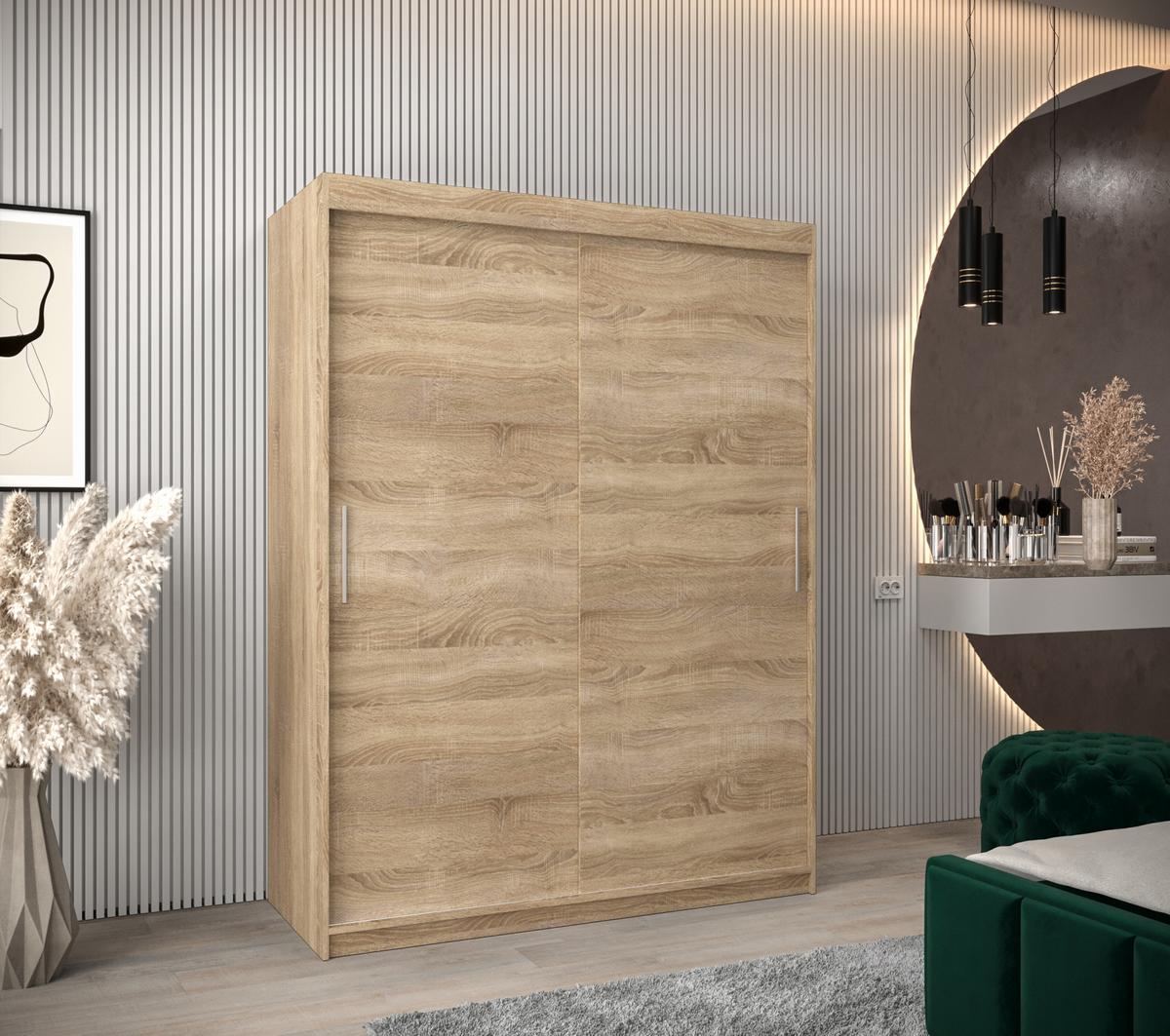 SCHIEBETÜRENSCHRANK TOKYO 200/150/62 2-türig - Silberfarben/Sonoma Eiche, Holz/Kunststoff (150/200/62cm) - MÖBEL KRYSPOL