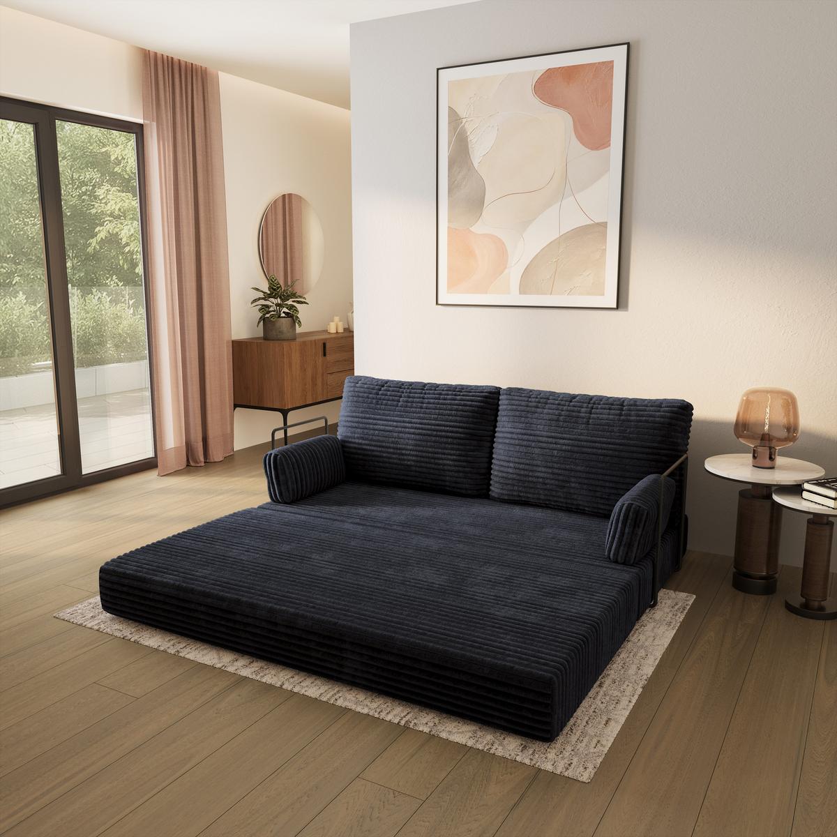 BETTSOFA SILAR aus Schaumstoff Kordstoff Schwarz Schlaffunktion - Schwarz, Textil (170/86/80cm) - MASSENO