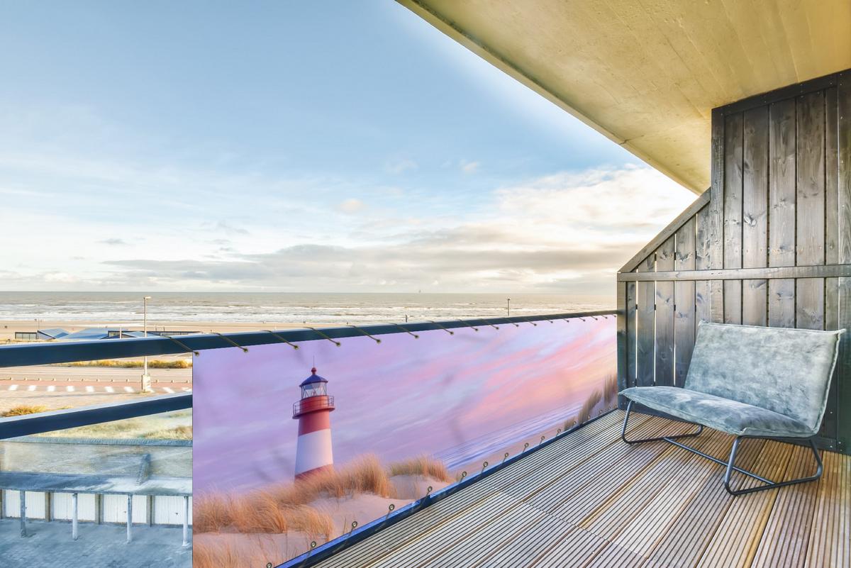 BALKON-SICHTSCHUTZ Leuchtturm - Dünen - Sonnenuntergang Deko XXL 500x120 cm - Hellrosa, Kunststoff (500/120cm) - MuchoWow
