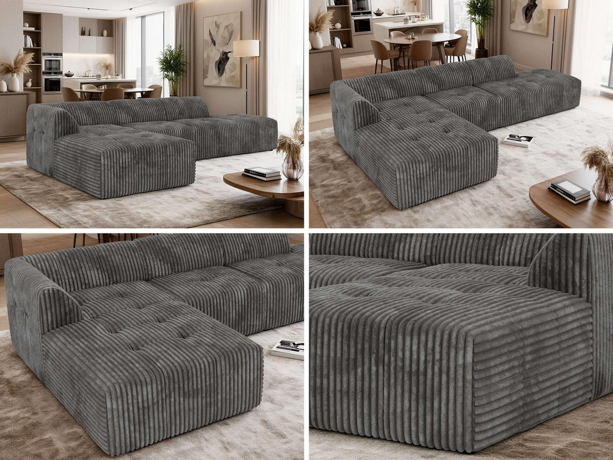 ECKSOFA GRIDA 3M L Grau Cord - Links - Schwarz/Grau, Kunststoff/Textil (335/176cm) - MKS