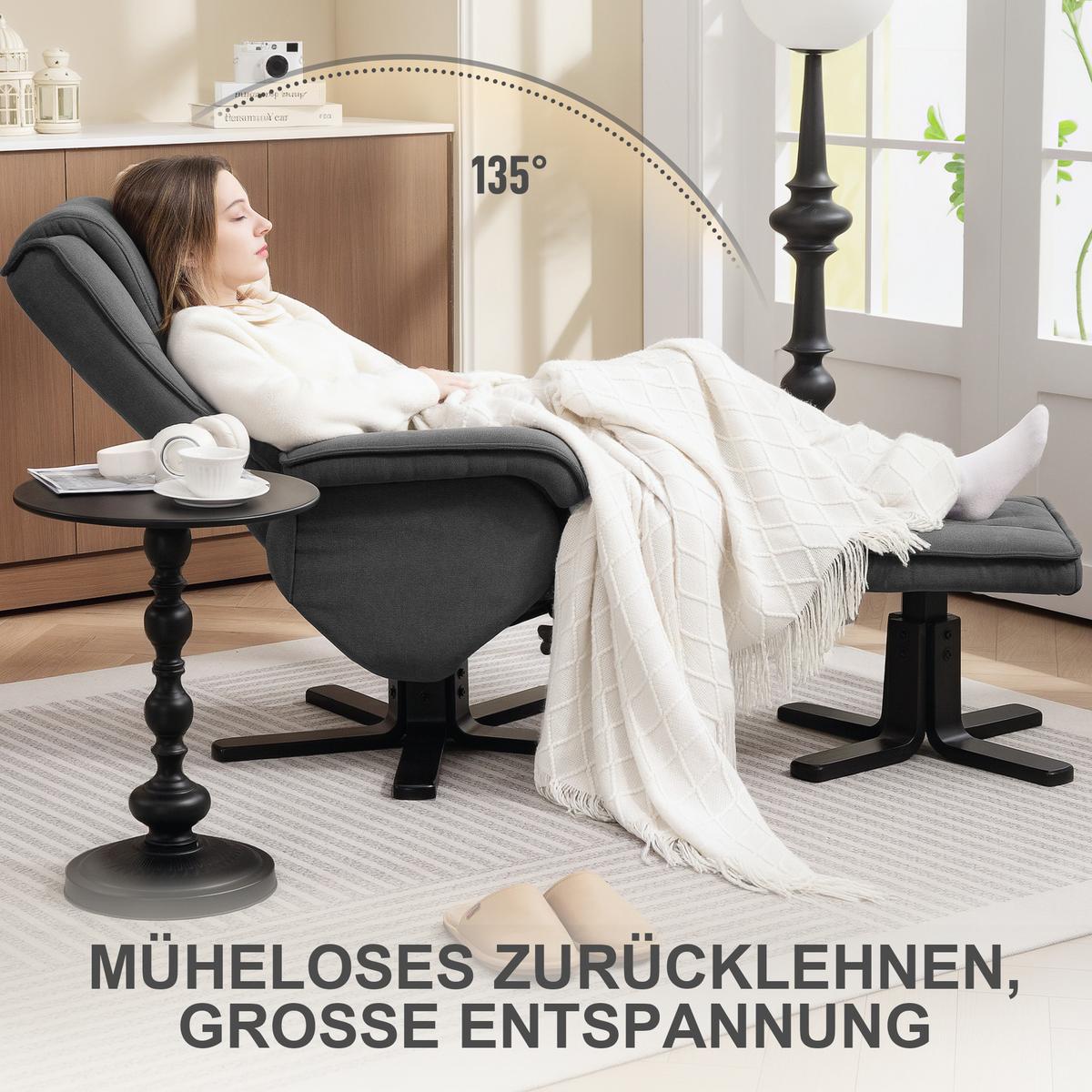 RELAXSESSEL mit Hocker, drehbarer Fernsehsessel mit Liegefunktion, Dunkelgrau - Dunkelgrau, Kunststoff (67/96/87cm) - HOMCOM