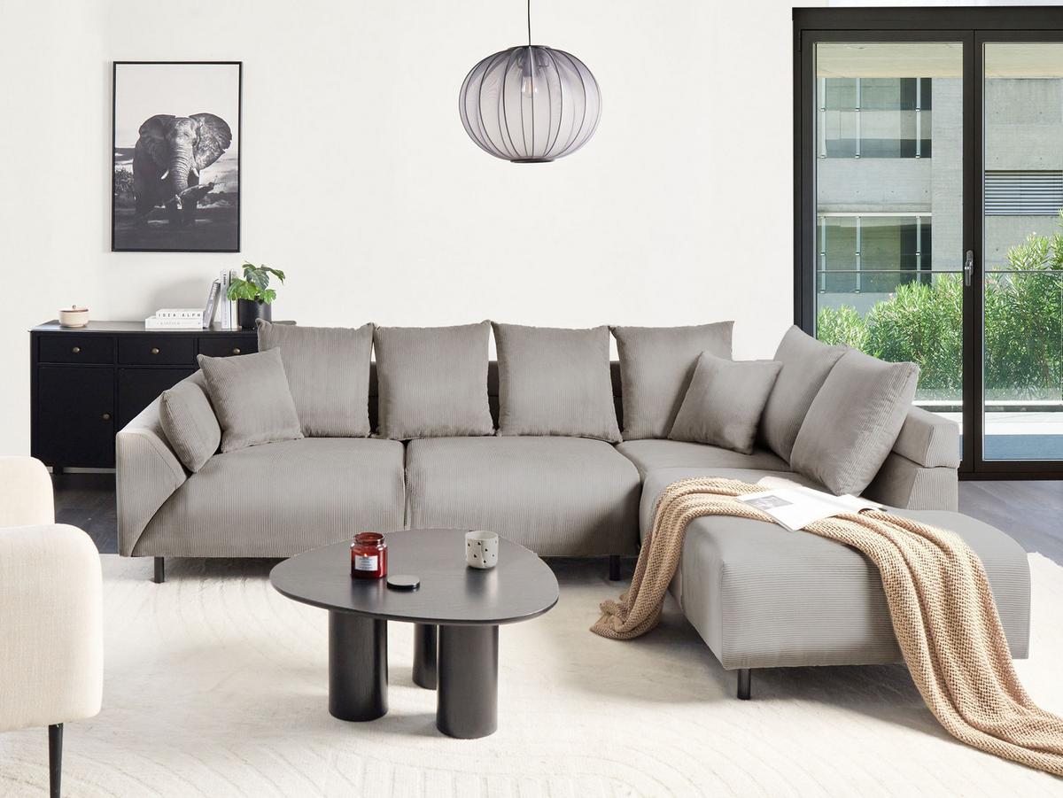 ECKSOFA 4-Sitzer Cord Hellgrau linksseitig Lunner - Hellgrau/Schwarz, Textil (266/180cm) - Beliani