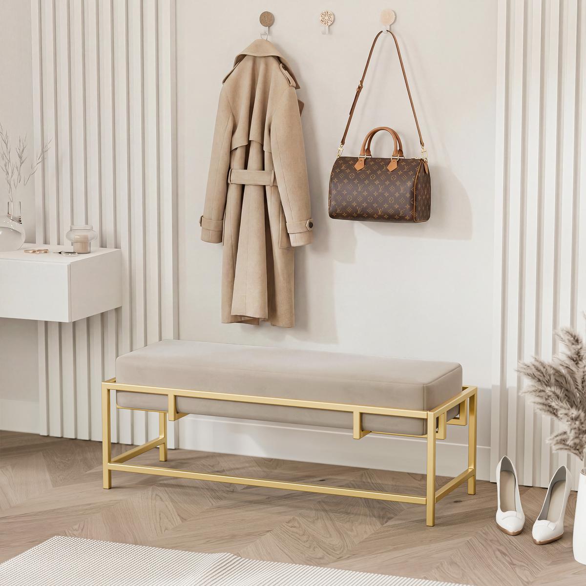 POLSTERBANK GLAM 80 cm Gold / Beige ,Metallgestell - Beige, Textil/Metall (80/45/35cm) - Idohome