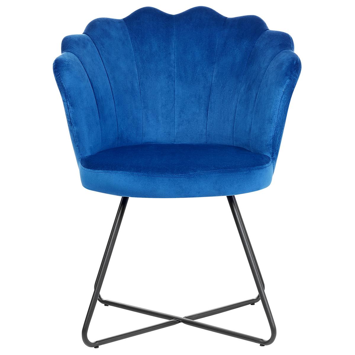 SESSEL Samtstoff Blau Lovelock - Blau, Textil/Metall (67/86/70cm) - Beliani