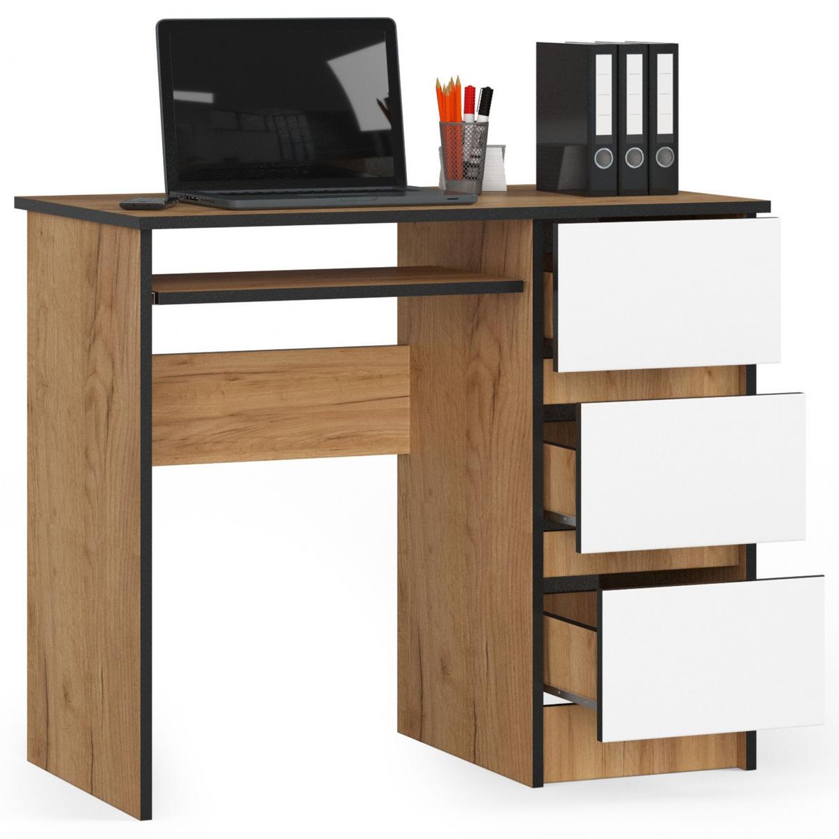 SCHREIBTISCH Eiche Craft, Weiß 77/90/50 - Weiß, Holzwerkstoff (155/85/77cm) - RAUMHIRSCH FURNITURE