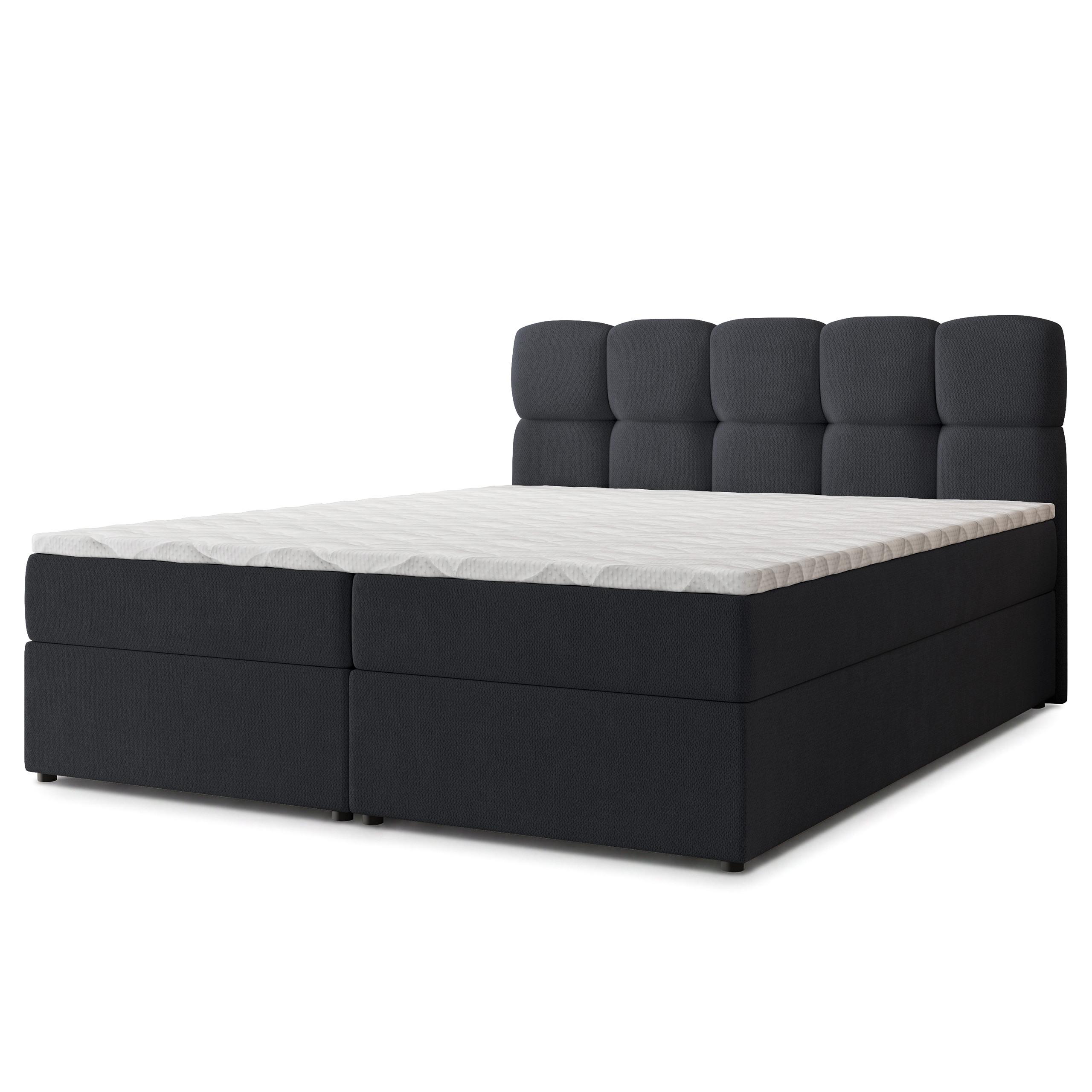 BOXBETT MERU 180x200 cm mit Matratze und Topper - Schwarz - Schwarz, Holz (180/200cm) - MASSENO