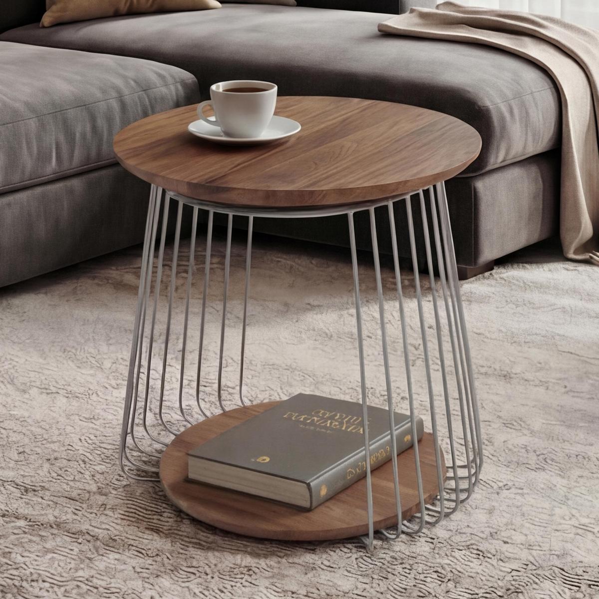 COUCHTISCH rund Braun, Silber - Silberfarben/Braun, Holz (50/50/52cm) - MCW